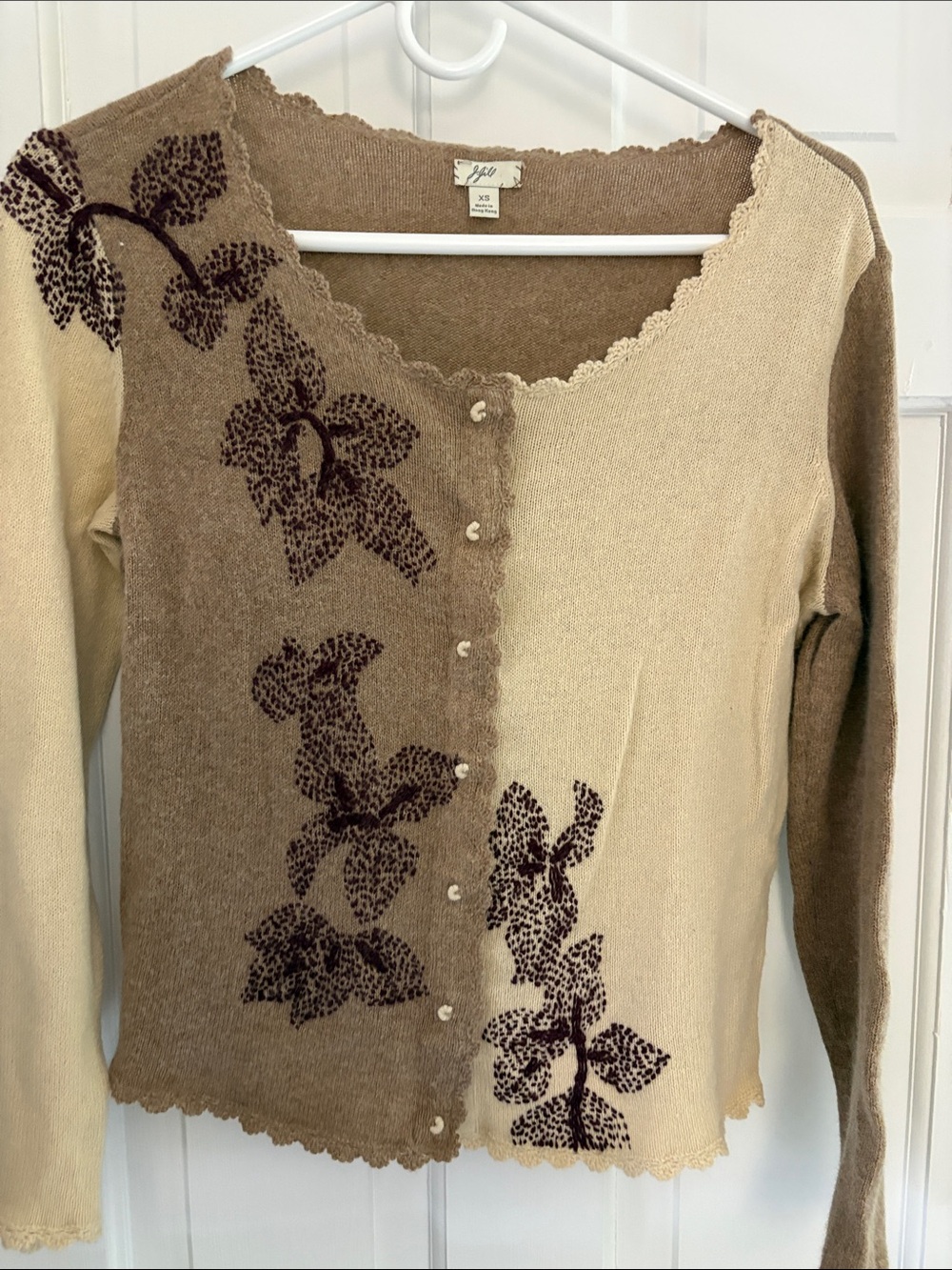 Vintage J. Jill Two-Tone Cream & Brown Floral Button-Front Cardigan XS